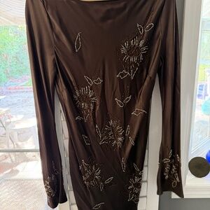 Vintage Spiegel Brown 100% Silk Charmeuse Tunic Top - Size S